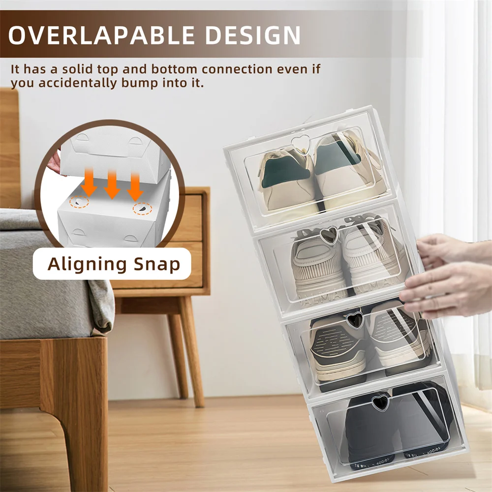 12-PACK Transparent Plastic Shoes Case Thickened Drawer Case Plastic Shoe Boxes Stackable Box Shoe Organizer Shoebox