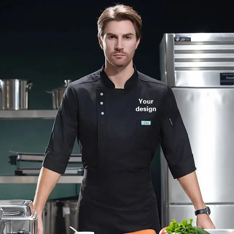 Spring Autumn Custom Chef Jacket Uniform Shirt With Logo Personalized DIY Men's Kitchen Long Sleeve Work Clothes Cook Coat