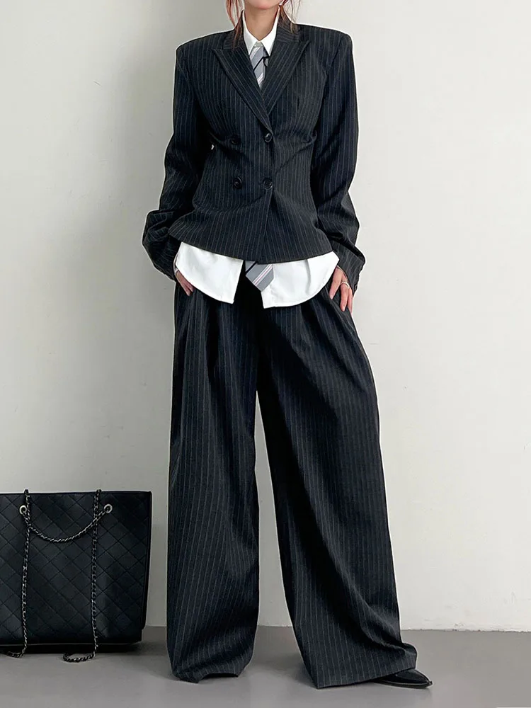 

Женский элегантный полосатый костюм-двойка BJTZ: пиджак и брюки для офиса, весенне-летний комплект