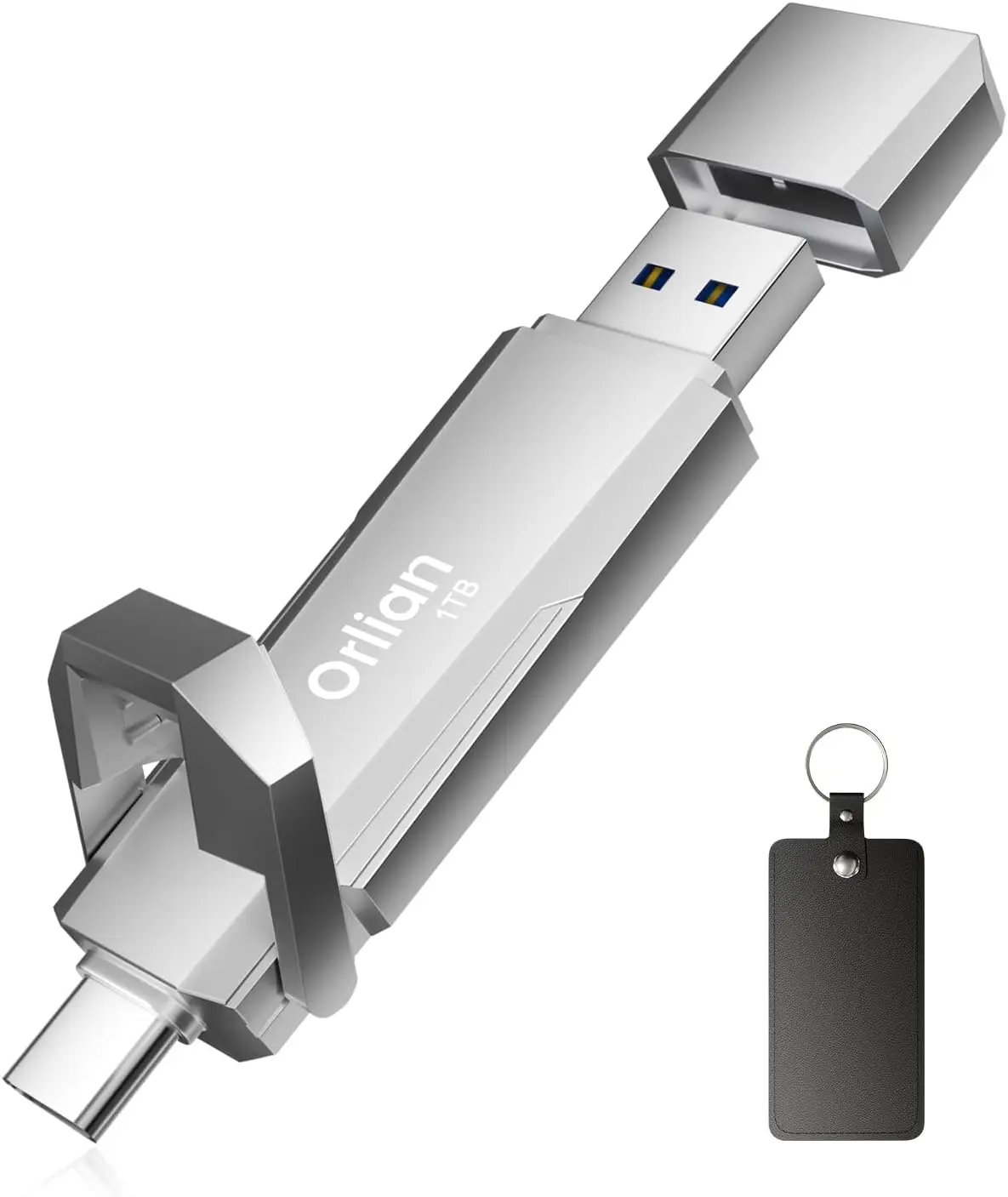 

Портативный SSD-накопитель 1 ТБ с USB-C и USB-A, скорость до 1000 МБ/с для телефонов, ноутбуков, Windows, Mac — серебристый