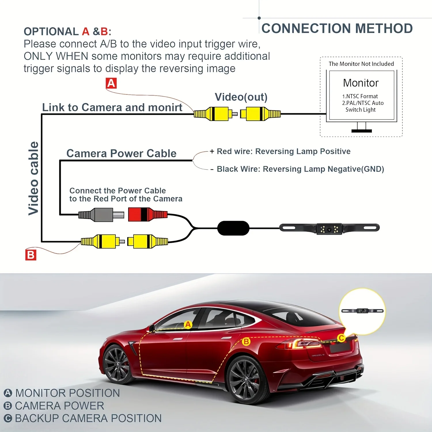 Telecamera di backup per auto Telecamera per retromarcia per visione notturna HD Telecamera per targa con 9 luci a LED, telecamera per retromarcia per auto
