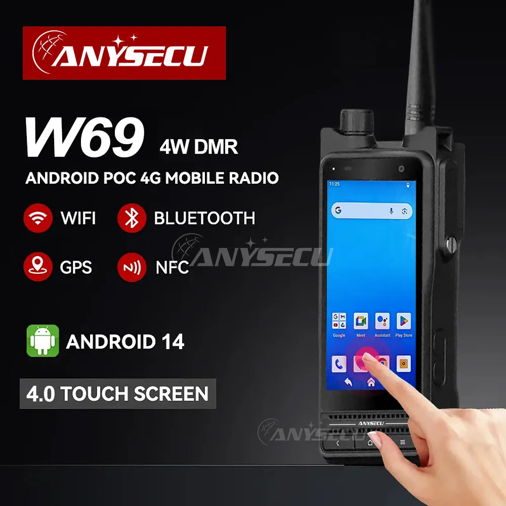 

ANYSECU W69 Andriod 14 4G Network Radio With NFC WIFI GPS Work with ZELLO Real-ptt IP68 Waterproof VHF UHF DMR Digital Radio
