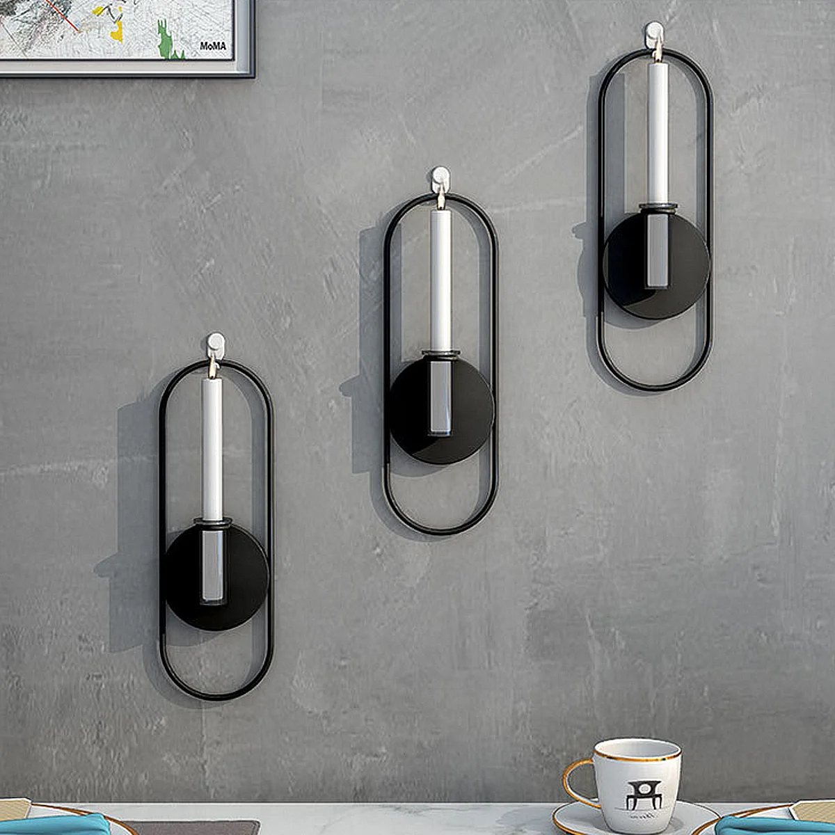 

Oval Wall Candlestick Matte Black Iron Wall Mount for Flower Arrangement Indoor Outdoor Hanging Sconce