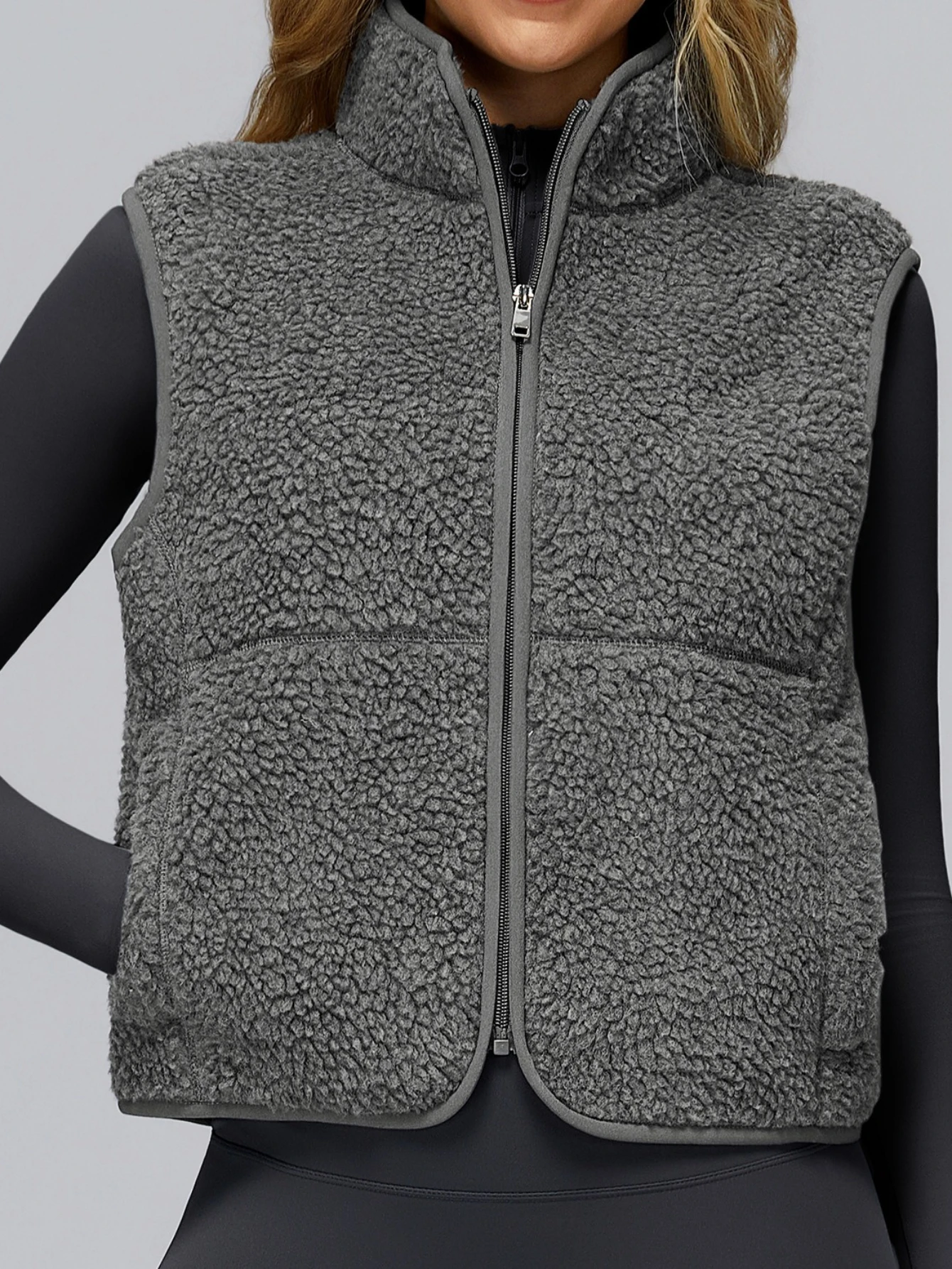 

Women's vest autumn and winter standing collar with plush sports vest zipper, warm vest, running and fitness top 2025 new item
