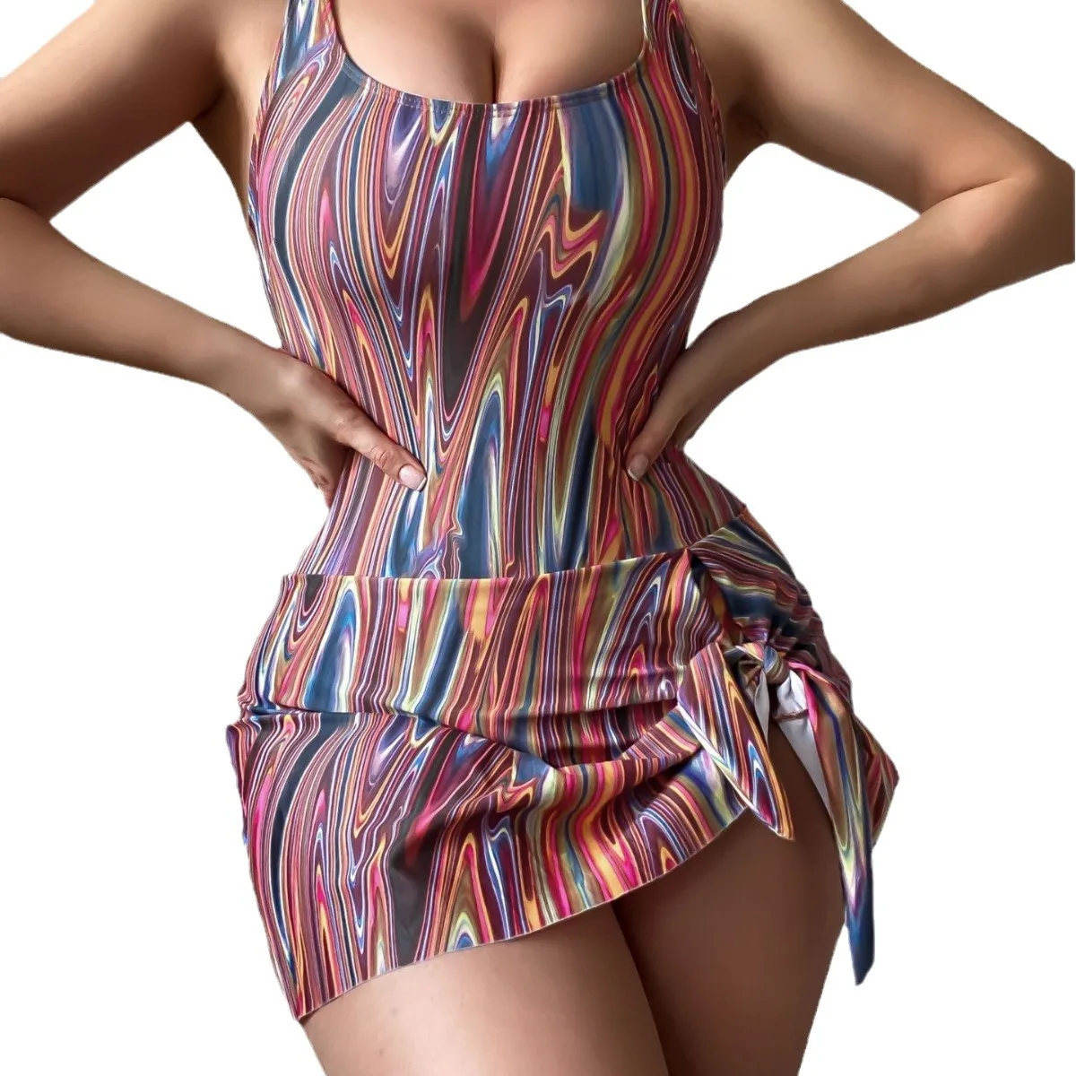 Cikini Casual Tankini-zwemjurk met zijband voor de zomer Effen kleur Zomerstrand Badmode Badpak voor dames