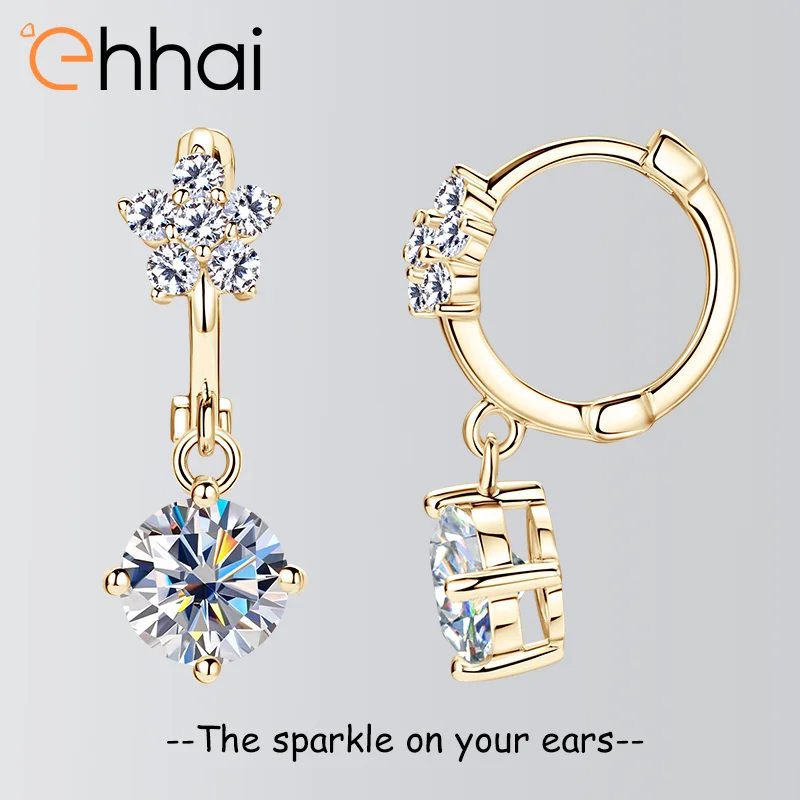 Ehhai GRA معتمد مويسانيتي مستدير هوب أقراط للنساء S925 فضة زهرة استرخى القرط مجوهرات هدية Pendientes