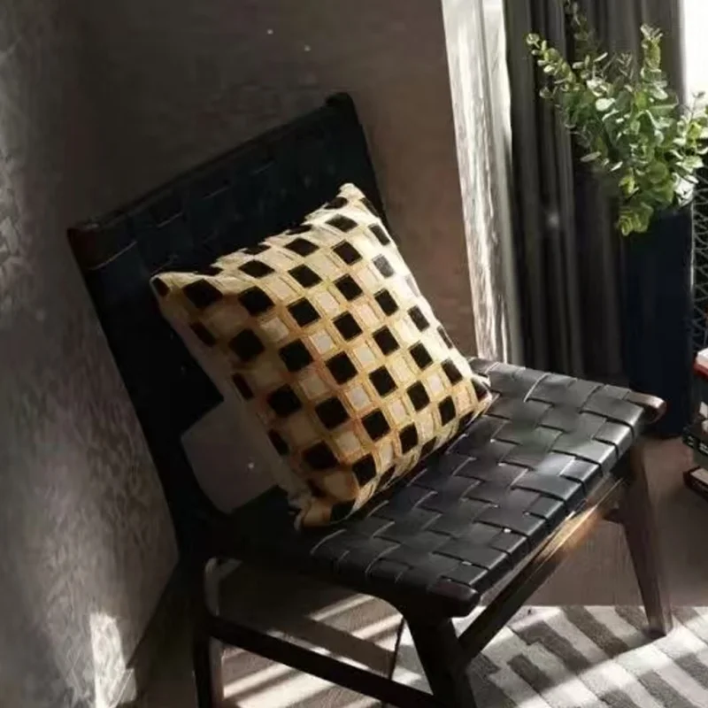 Luxury Checkerboard Pillows Black Gold Plaid Jacquard Cushion Case Modern Geometric Decorative Pillow Cover for Sofa Living Room