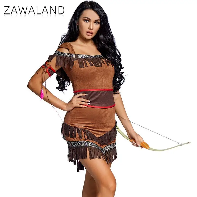 

Zawaland Halloween Indian Vintage Hippie Cosplay Costume for Woman Carnival Hippie Accessories Sets Female Dress Hippie Clothing