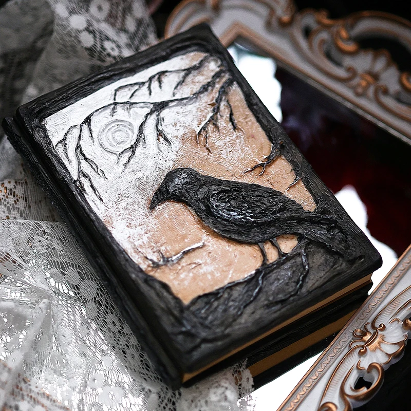 Gothic Cthulhu Raven Resin Notebook Hand Painted Vintage Relief for Journal Cover, Collectible Art Craft