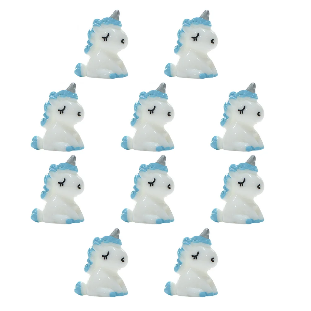 

10 Pcs Miniature Garden Figurines Artificial Bonsai Unicorn for Landscape Decors Micro Sky-blue Resin