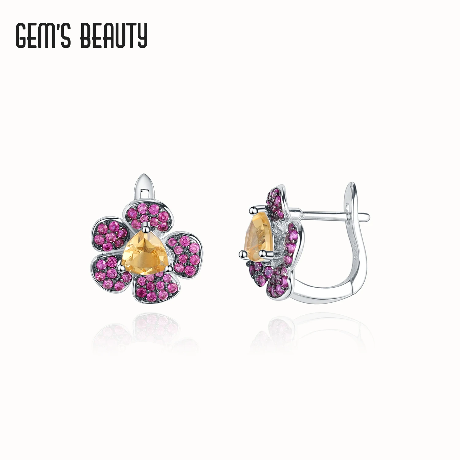 Gem's Beauty 925 Sterling Silver Flower Stud Earrings Natural Citrine Garnet Amethyst Stud Earrings For Women Fine Jewelry