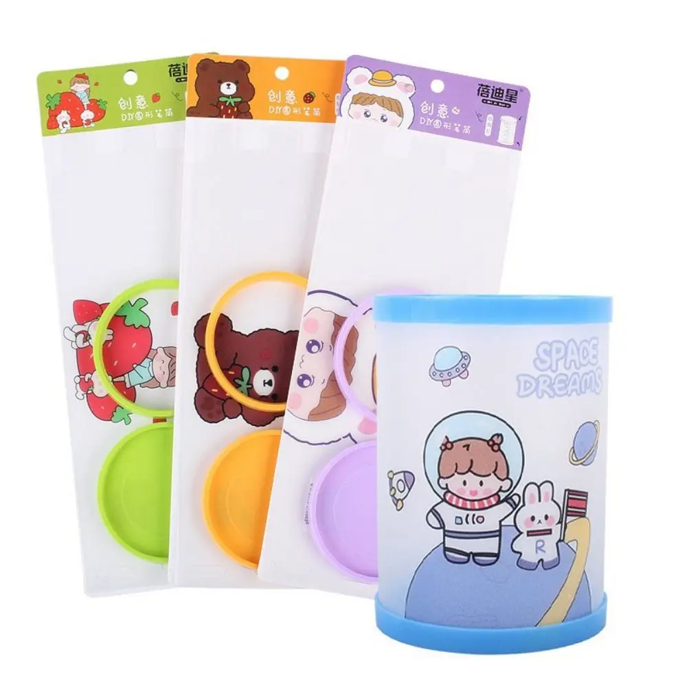 DIY Pen Holder Multifunction Plastic High-capacity Pen Container Cartoon Stationery Storage Box Learning Supplies
