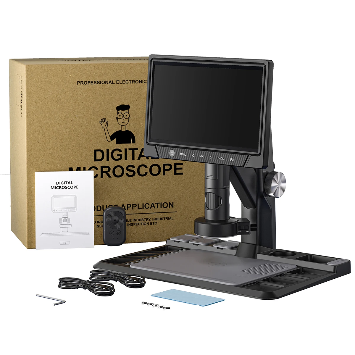 Industrial Microscope Camera 1600X Continuous Zoom 10Inch LCD Mobile Repair Digital Electron Microscope for PCB Board