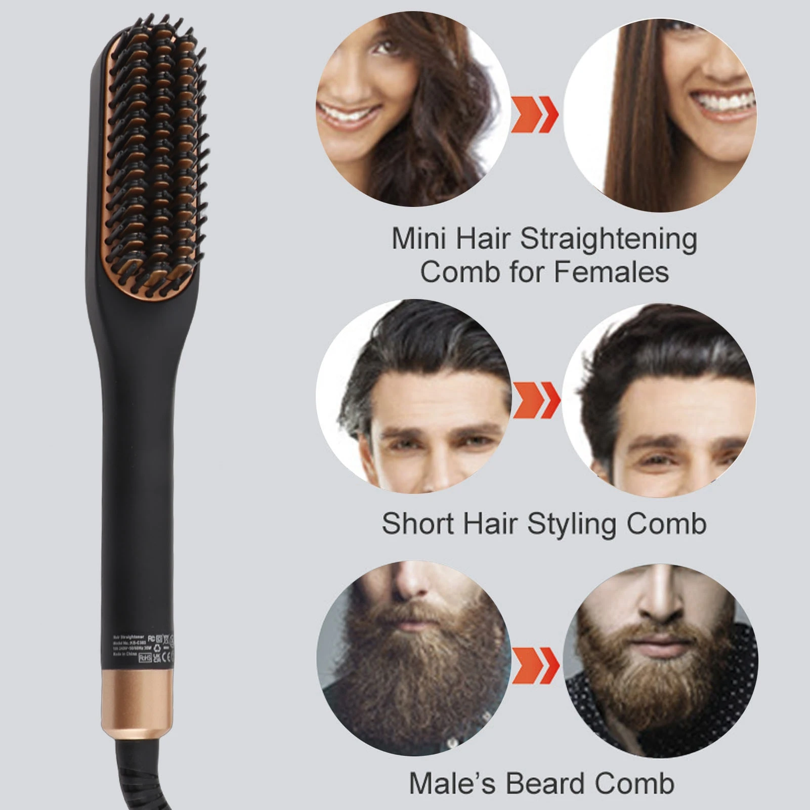 Electric Men Hair Straightener Electric Beard Straightening Comb Multifunctional Beard Straightener Brush for Men