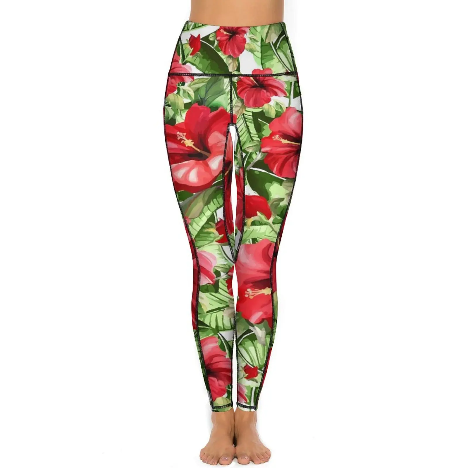 Red Lily Floral Leggings Palm And Lily Gym Yoga Pants High Waist Vintage Leggins Stretchy Graphic Sport Legging Gift Idea