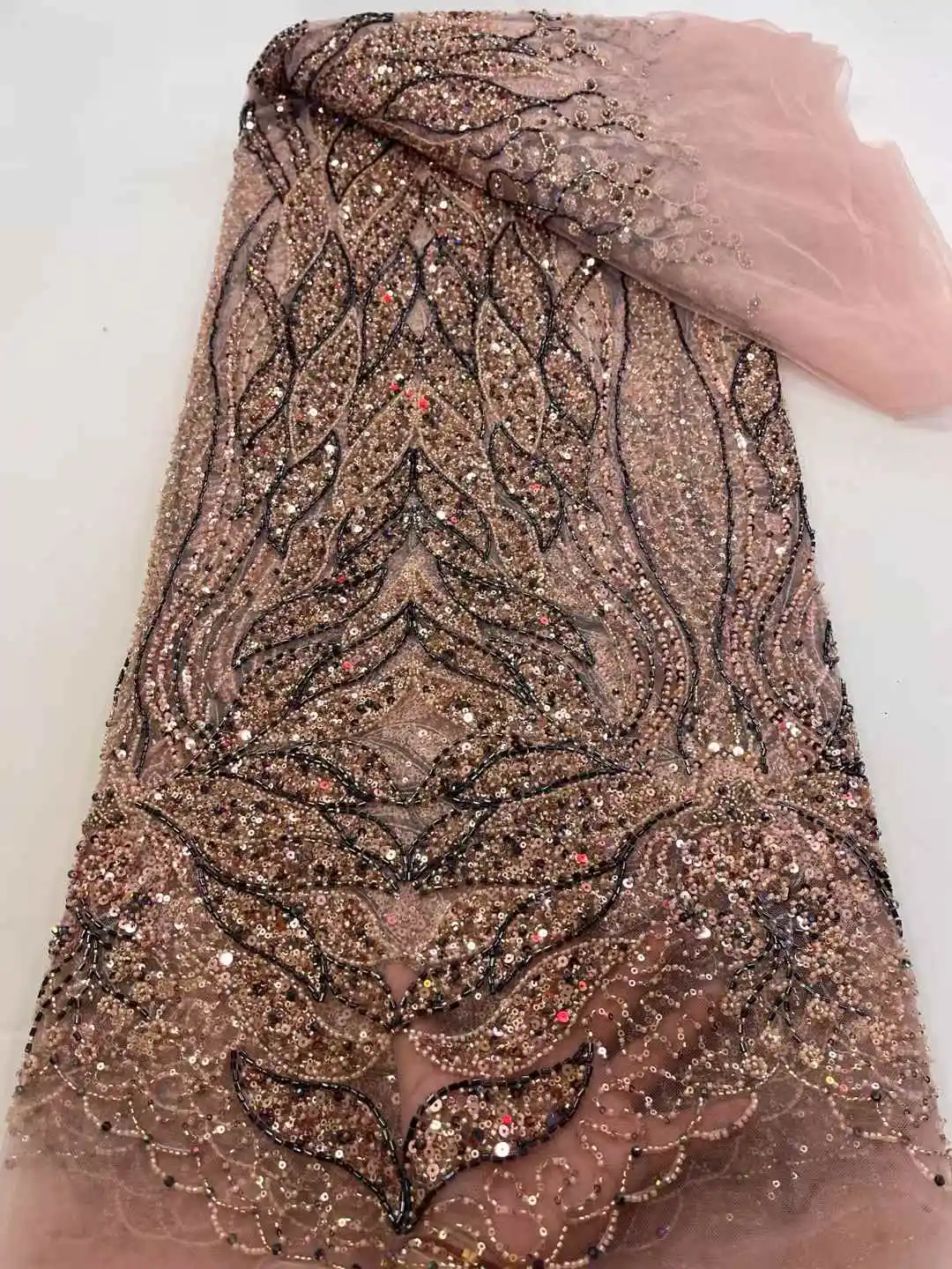 

High Quality African French Heavy Beaded Sequins Tulle Lace Fabric 2025 Sewing Embroidery Nigeria Lace Fabric for Party Dresses