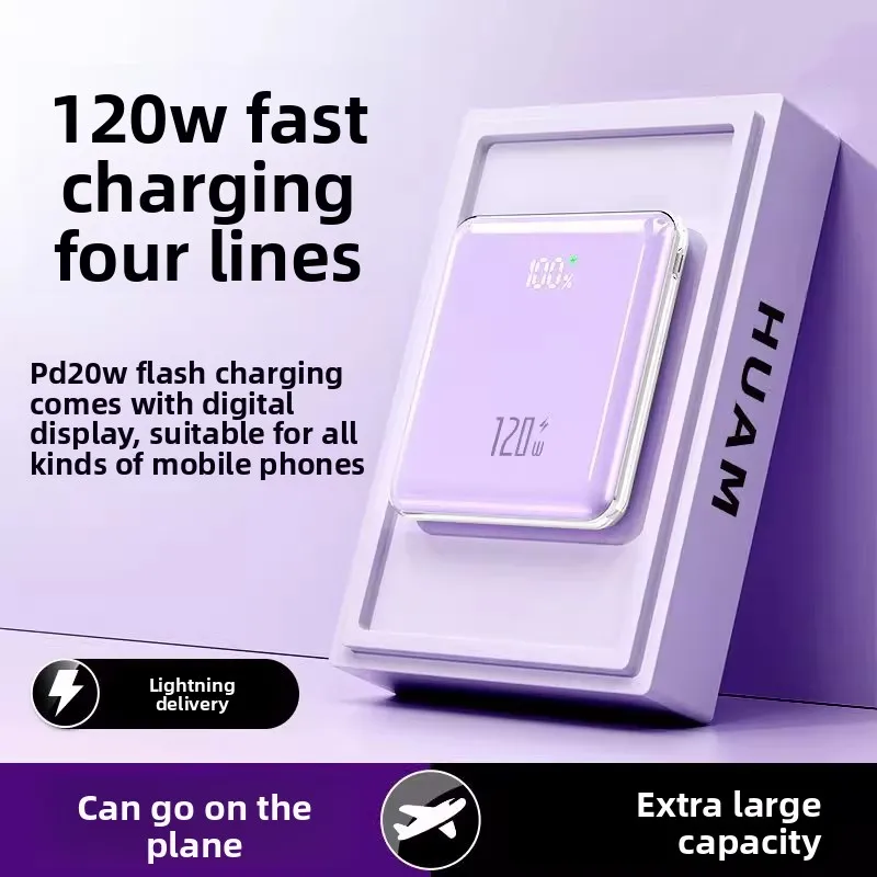 

Встроенный кабель 20000 мАч, большая емкость, мобильная мощность, сверхбыстрая зарядка, 120 Вт, зарядка Treasure, подходит для большинства электроники