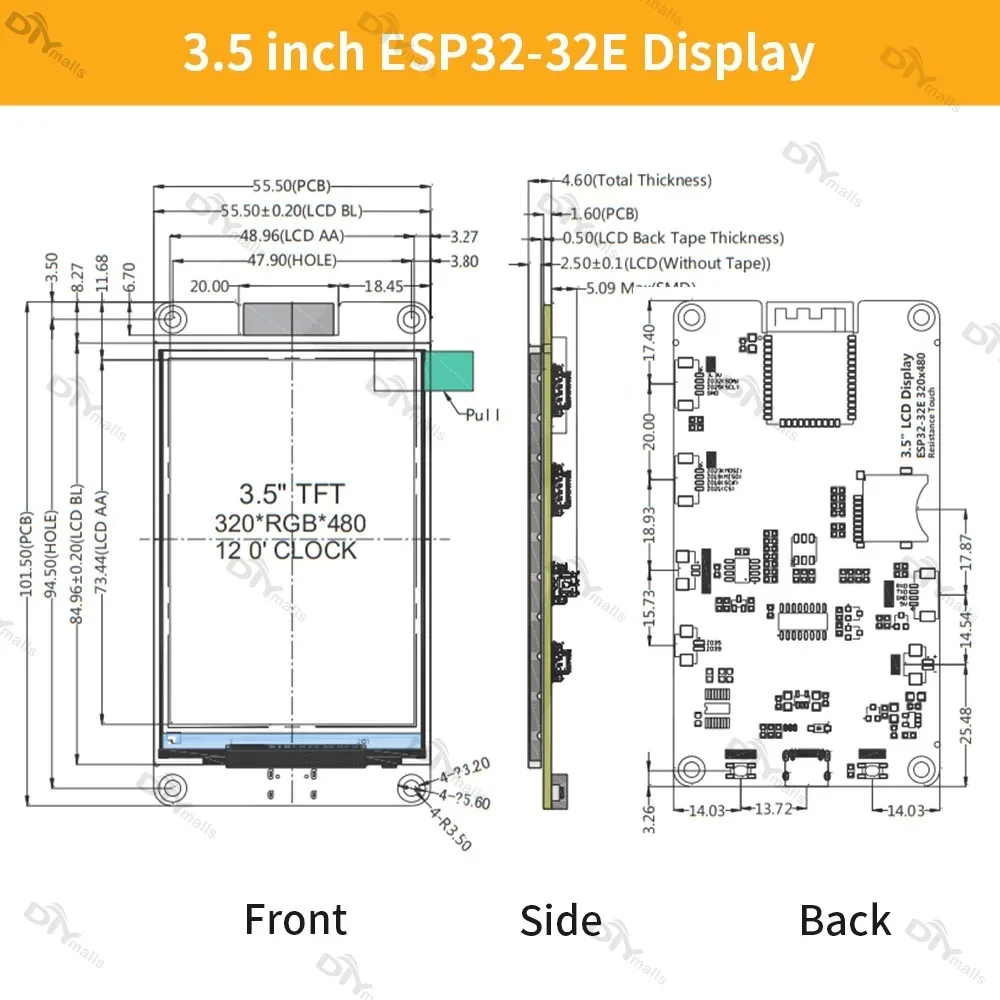Keyestudio ESP32 Touchscreen 3,5" ESP32-32E Display 320*480 LCD TFT Resistiver Touchscreen / Ohne Touch WIFI+BLE Modul