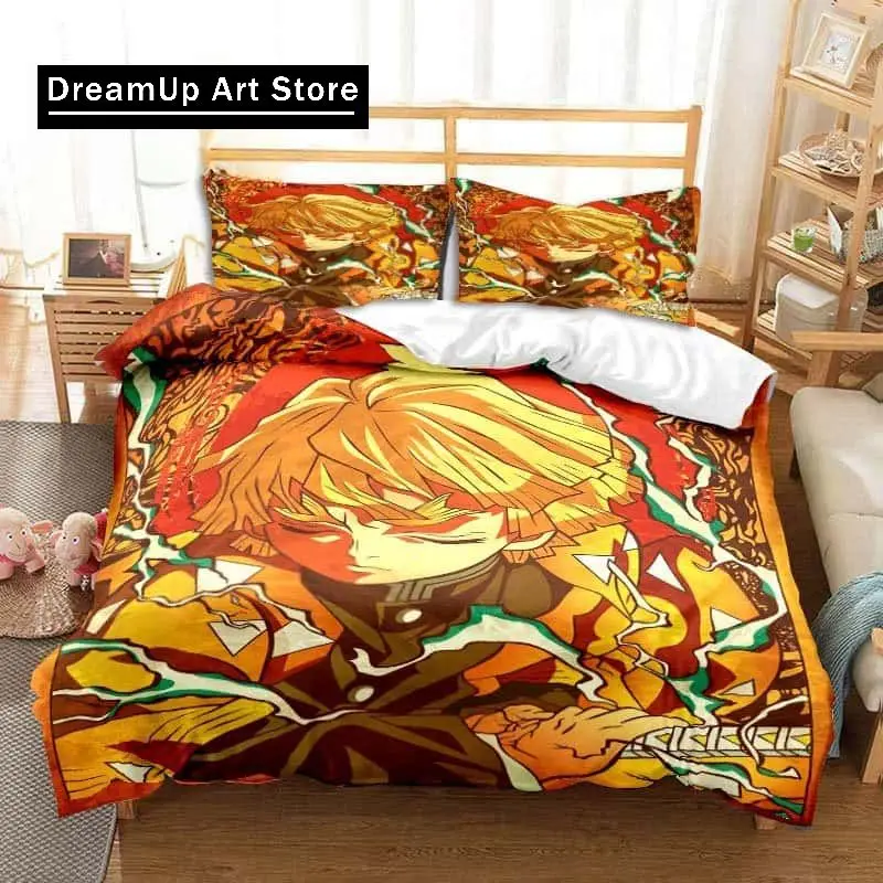 Anime Agatsuma Zenitsu Demon Slayer Bedding Set Boys Girls Twin Queen King Size Duvet Cover Pillowcase Bed boys Adult Bedroom