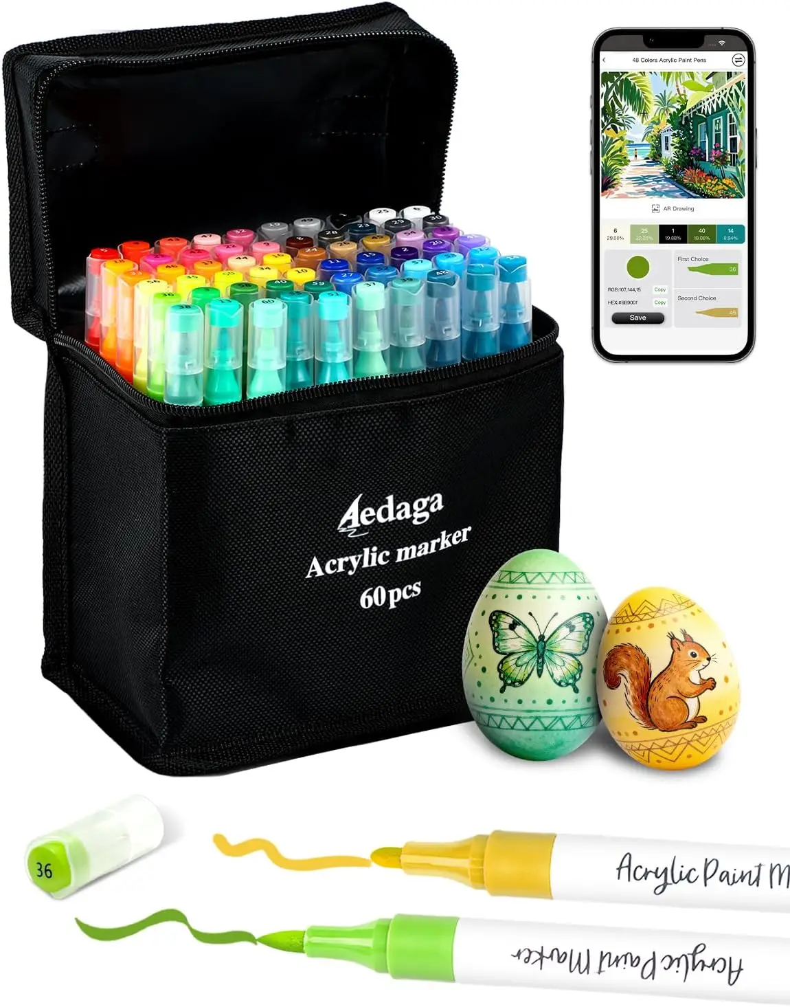 

60-Color Acrylic Paint Markers with Dual Tips, Free App for Multi-Surface Art on Wood, Glass, Canvas