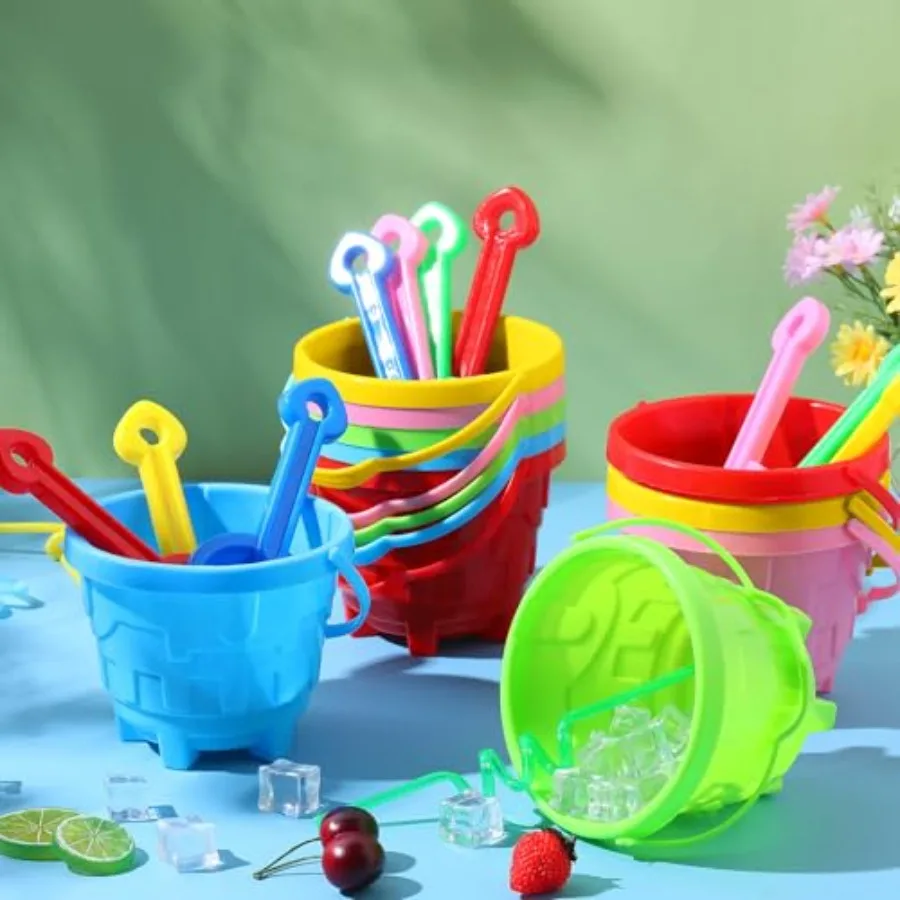 Juego de 10 Uds. De cubos de arena para playa y 10 Uds. De palas de arena para niños, juego de juguetes de playa de verano, cubo de plástico en forma de castillo de 5,9 pulgadas y S
