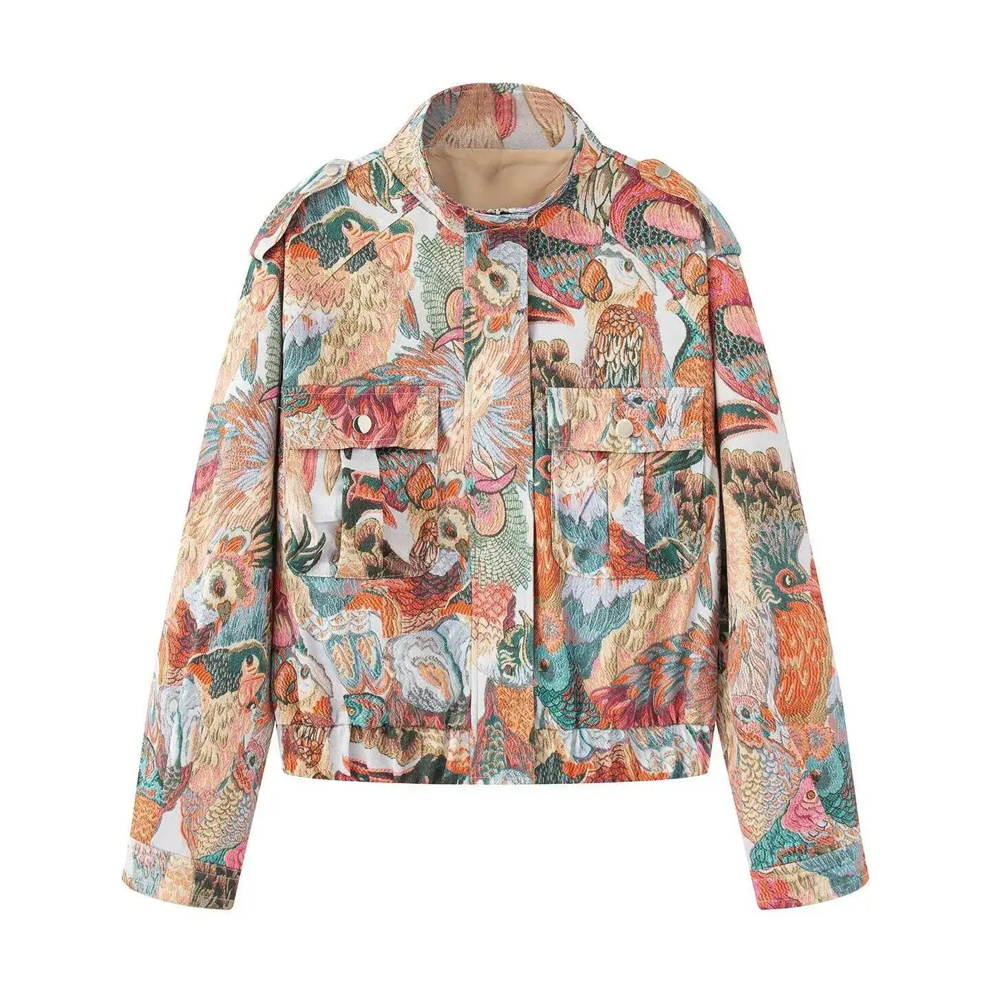 

2025 Autumn New Women's Fashion Personality Color Casual Jacket Pea Print Short Coat