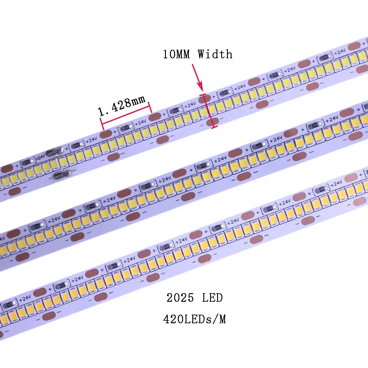 5m alta densidade 2025 smd 420 leds/m led strip 24v 3000k 4000k 6000k led luminoso linear cri85 + alto brilho 20 w/m