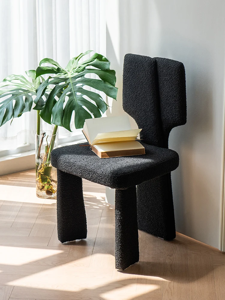 Luxury Lamb Velvet Dining Chairs,Household Furniture,Living Room Backrest,Black Stool Bedroom Dresser Makeup Chair image 2