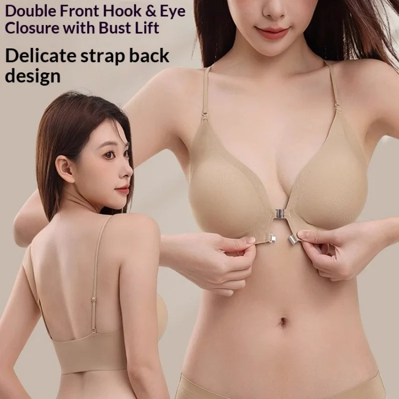 KUCLUT  Women's Front Button Cross Hanging Neck Beautiful Back Invisible Seamless Bra Gathering Without Steel Ring Underwear view 2