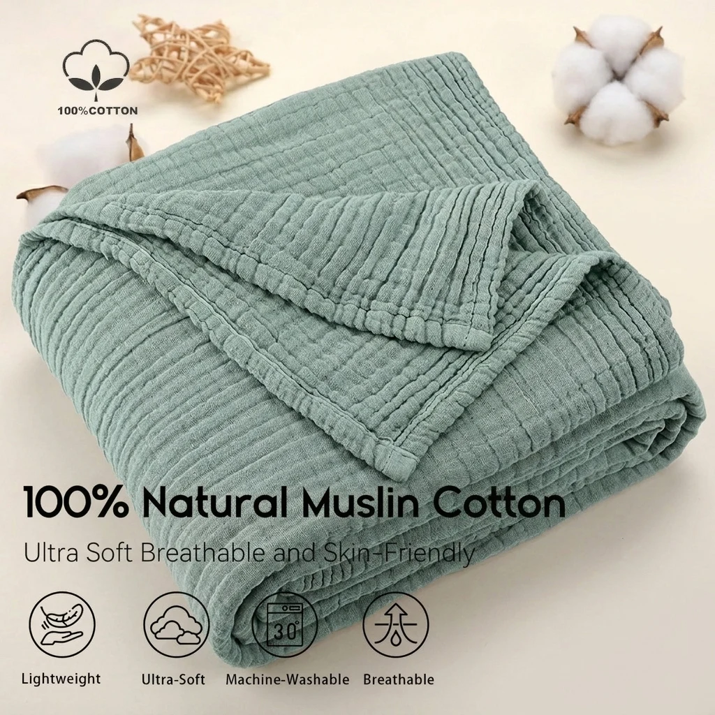 Wool Blanket Herringbone - Simple Muslin Summer Blanket 100% Cotton