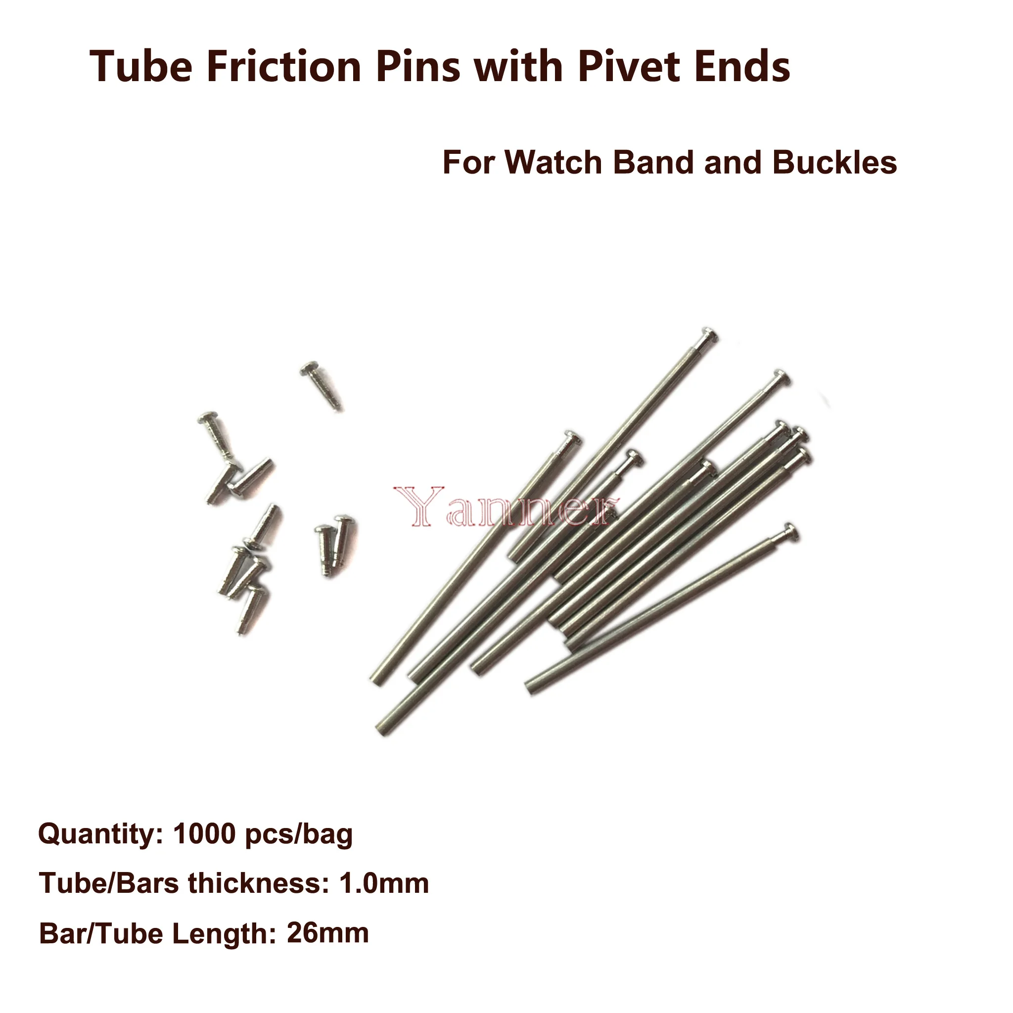 

1000 Pcs Tube Friction Pin Pressure Bars Pins & Rivet Ends for Watch Band Clasp Straps Buckles Bracelets Thickness 1.0mm 26mm