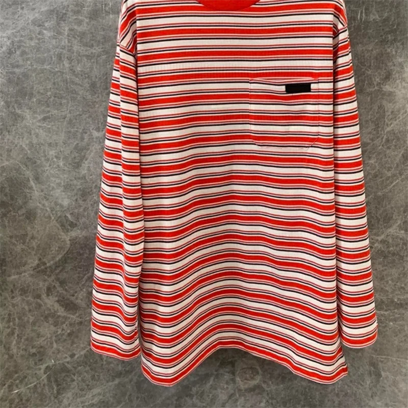 long sleeve T-shirt A930697 Round Neck Stripe red Women embroidery T Shit letter Clothing Summer Streetwear Elegant Knit 2024