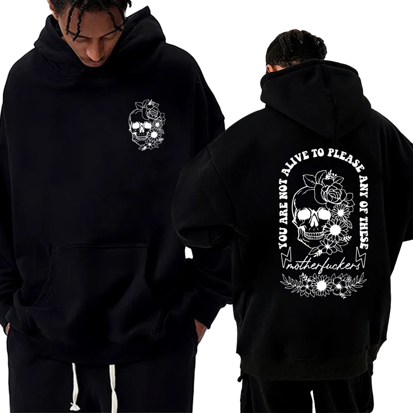 

Hot Sale Skull & Floral Graphic print Hoodie Autumn Winter Unisex vintage hip hop streetwear Men women Fleece Casual Sweatshirt