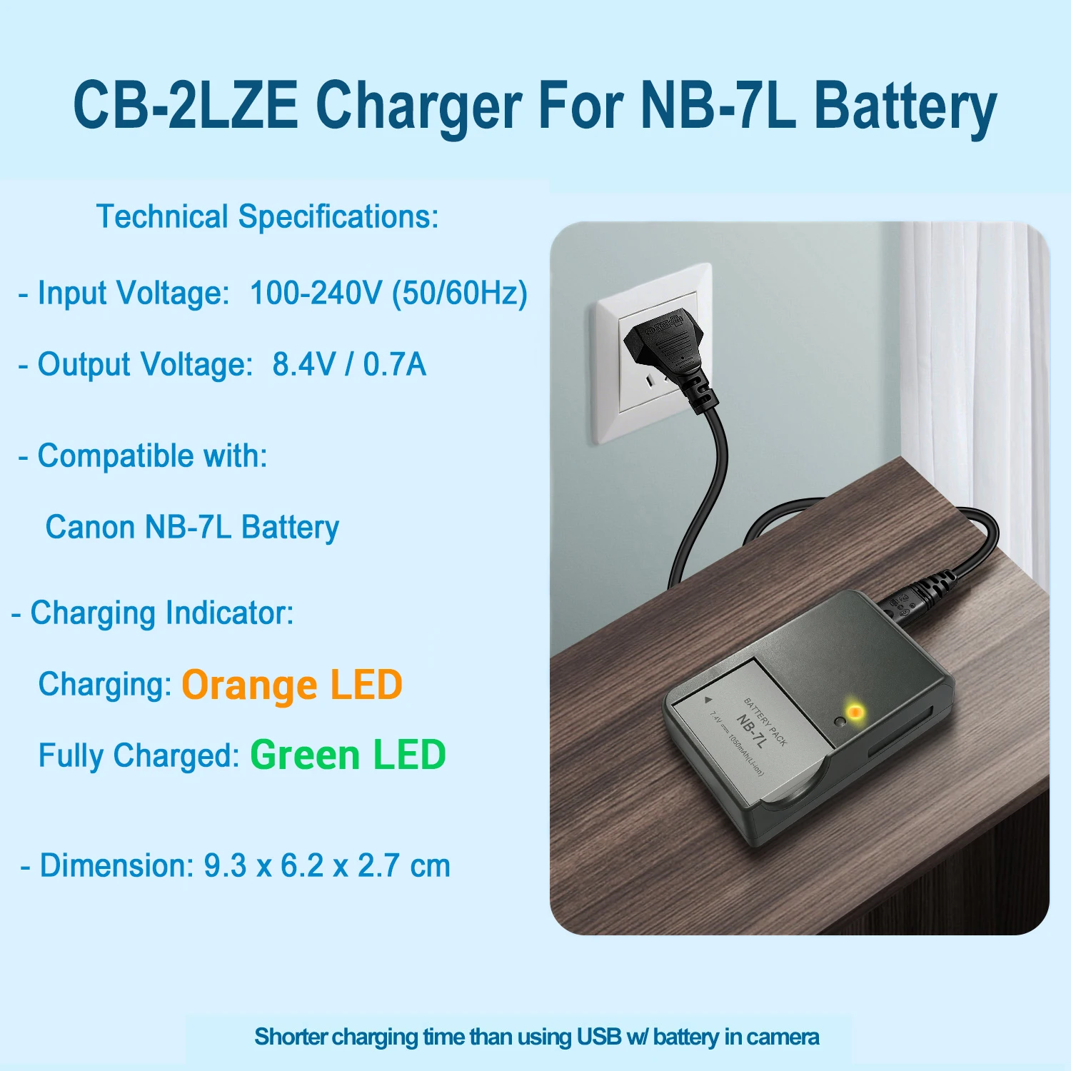 NB-7L Akku-Ladegerät für Canon G10 G11 G12 SX30 Digitalkamera-Zubehör Kompatibel mit CB-2LZE Ladegerät – Detail 5