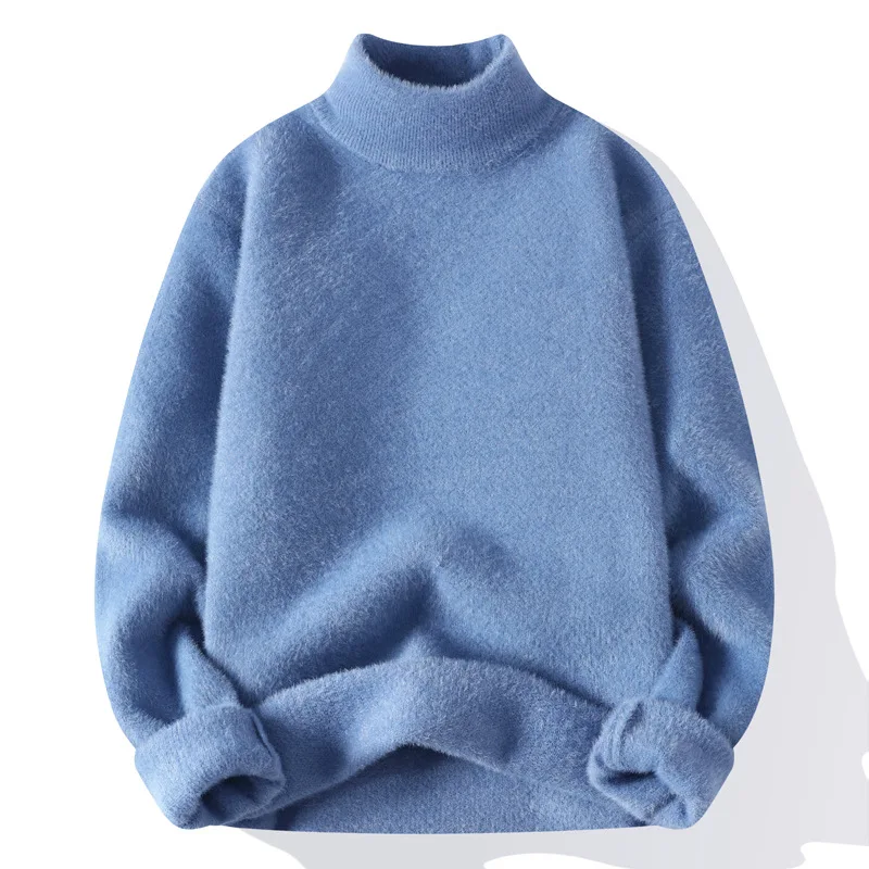 Fox fur sweater for men, thickened, winter 2026, men's semi-high collar warm sweater, teenage trend knitwear, men