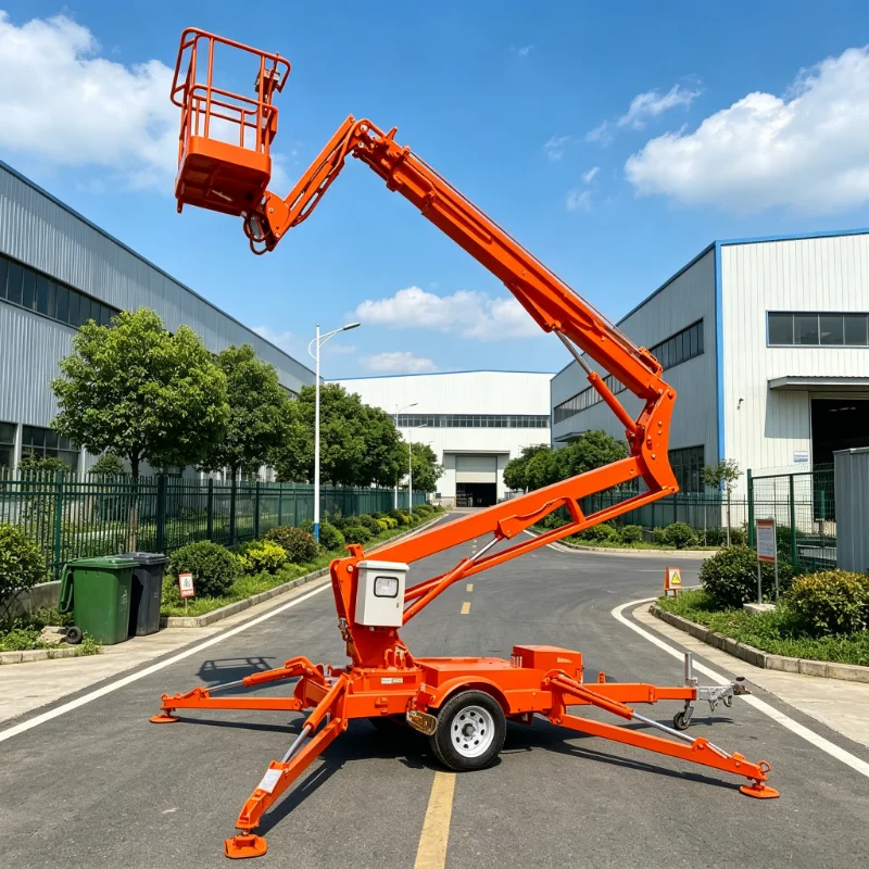 Towable Boom Lift Cherry Picker, CE ISO Certified, Factory Price For High-Altitude Lifting In Outdoor, Construction, Maintenance