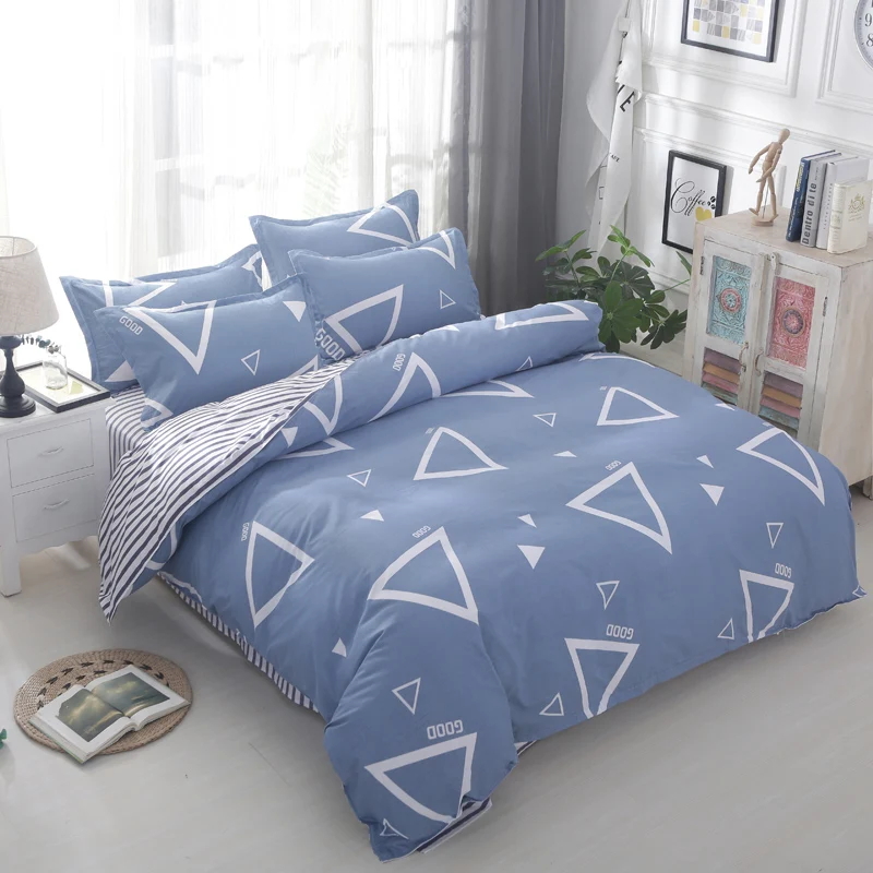 Geometric Duvet Cover Queen Modern Triangle Pattern Comforter Covers Set 4 Pieces Luxury Soft Reversible Striped Bedding Sets