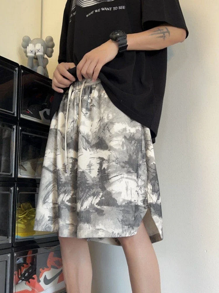 

Мужские летние тонкие свободные повседневные шорты-брифы в американском ретро-стиле с эффектом тай-дай, длиной до колена, большие размеры