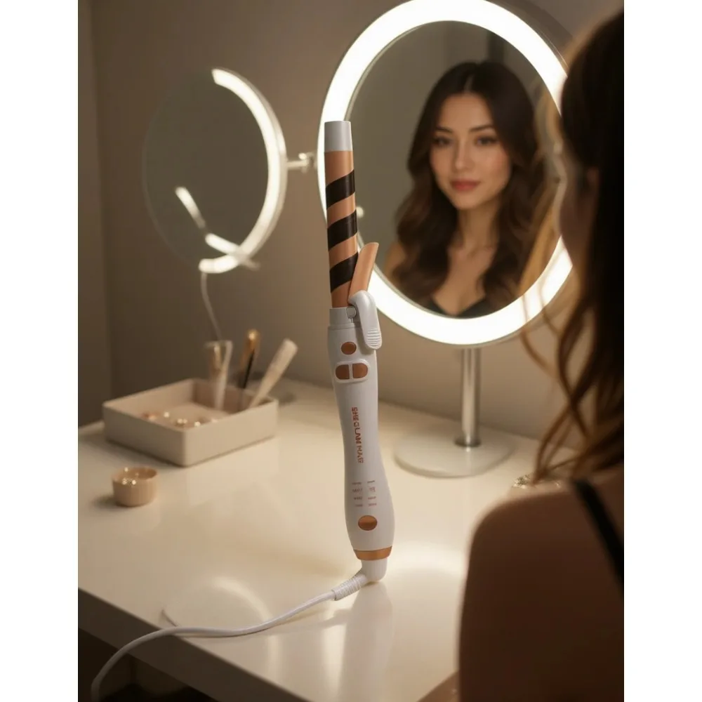 

Rotating Curling Iron Extra Long 1 Inch Automatic Wand for Long Hair Self Spinning Barrel up to 430F Dual Voltage