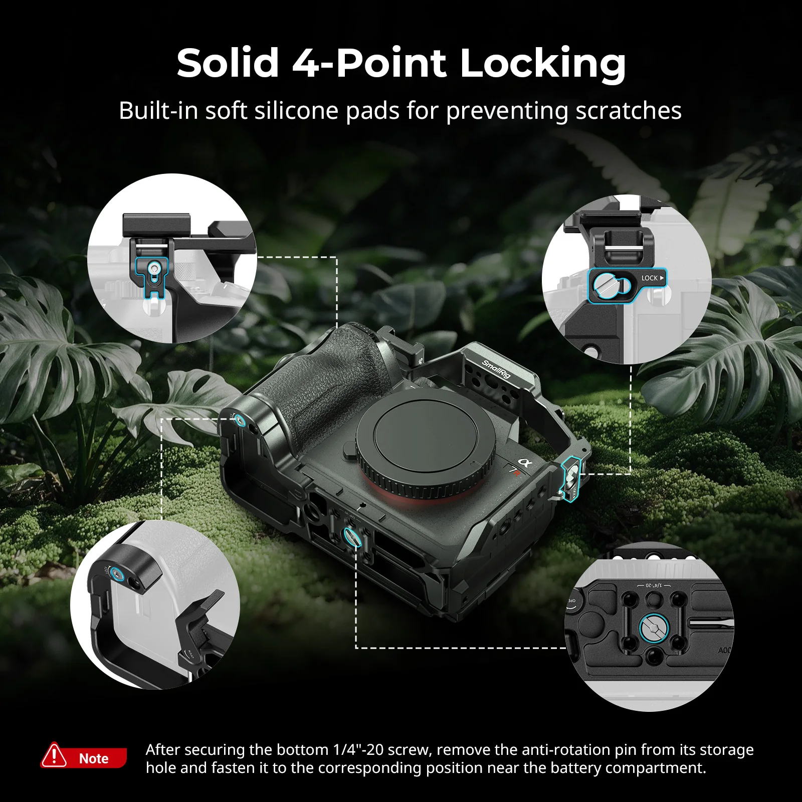 SmallRig A7R VI "HawkLock" Klatka z szybkim mocowaniem do Sony Alpha 7R VI z gwintem 1/4"-20 i zimną stopką do uchwytów, monitorów i mocowań 6702 — zdjęcie produktu 3