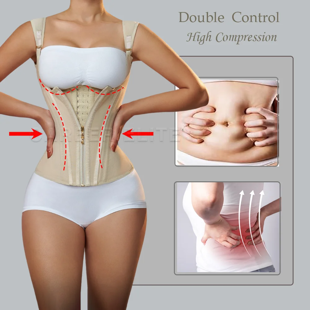 Fajas Colombians Girdles With Row Buckle and Zipper Postpartum Corset Waist Trainer Body Shaper For Women Sexy Shaping Curve