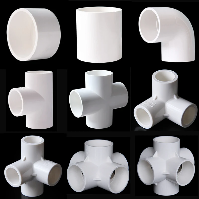 

2Pcs/Lot Inner Dia 20~63mm White PVC Pipe Connectors Water Supply Tube Elbow Straight Tee Cross Joints Home DIY 3/4/5 Way Joint