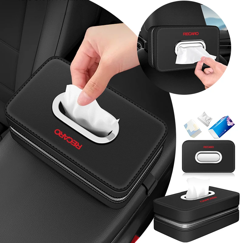Car Tissue Box Leather Paper Towel Storage Bag Accessories For Recaro Racing Auto Accessories