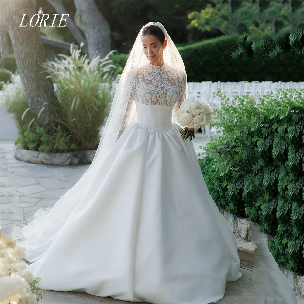 

LORIE Luxury Flower A Line Wedding Dress Scoop Bridal Dresses Appliques Lace Wedding Gown Customized 2026