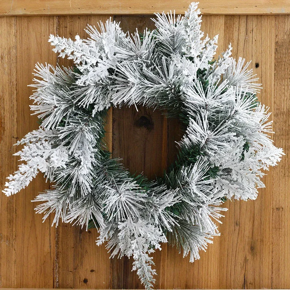 

Simulation Flocking Pine Needle Wreath White Spray Snowflake Wreath Christmas Decorations Home Gardens Decorative Wall Hanging