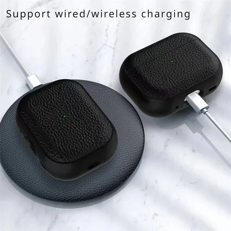 حافظة جلدية من الليتشي لأجهزة Airpods 4 3 2 1 غطاء سماعات أذن للأعمال لهاتف Apple Air Pods Pro 1st 2nd Gen مع سلسلة مفاتيح #4