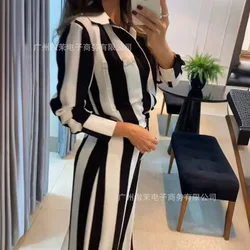 2024 Spring Summer New Women's Clothing Black White Bold Stripes Slim Single-Breasted Shirt Straight-Leg Pants Suit