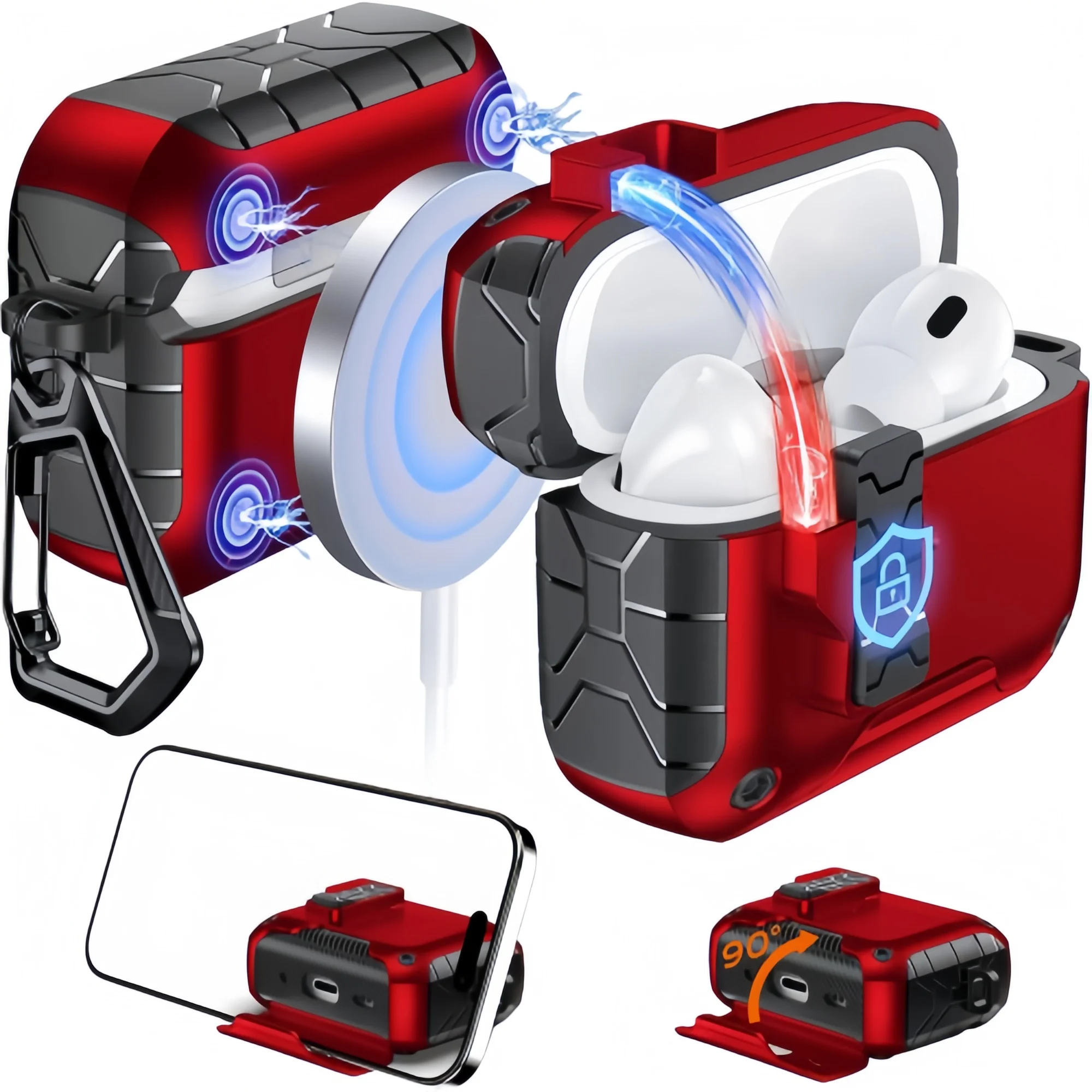 

Phone Stand Case Cover for AirPods Pro 3 with Magnetic Auto Lock Protective Case Cover for AirPods Pro 3 with carabiner