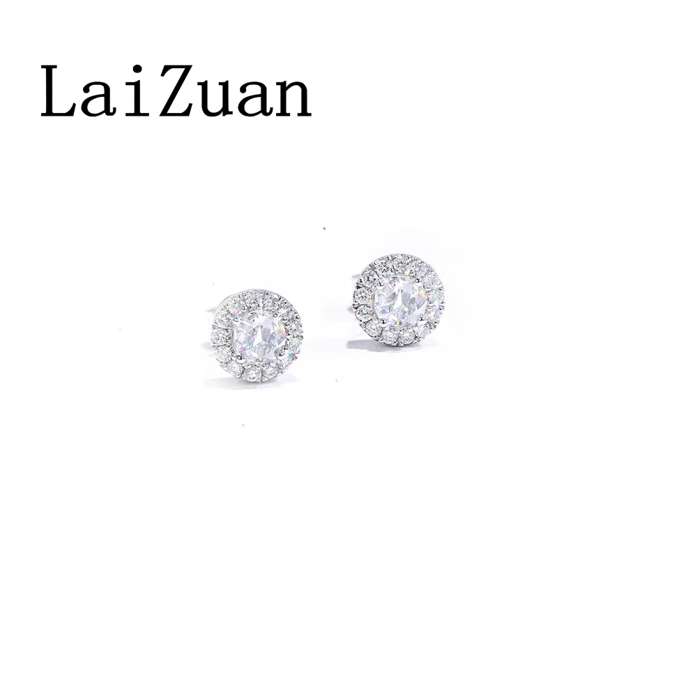 LaiZuan Solid 18K AU750 White Gold H/SI 0.42CT Natural Diamond Round Stud Earring Women Men Trendy Daily Wear Fine Jewelry Gift