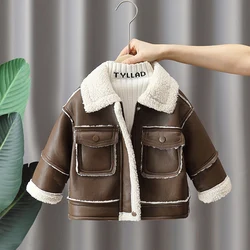 Fashion Boys' Artificial Fur Coat Autumn Winter Thick Warm Fleece Jacket 2-10Years Old Boys Woolen Coat Children Outerwear